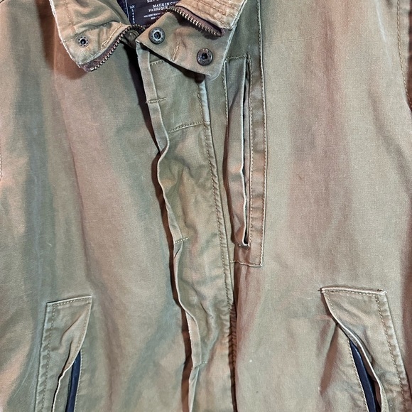 American Eagle Jacket Mens Large Khaki Faux Fur Sherpa Lined Full Zip Canva VTG - Picture 4 of 10